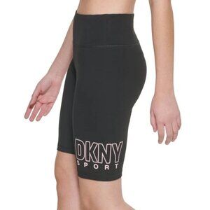 DKNY Sport Womens High Waist Bike Shorts Pink Logo Size M